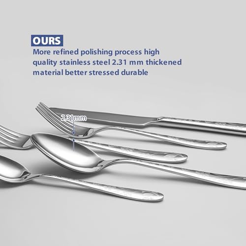 40 Piece Silverware Set Service for 8, EIUBUIE Premium Stainless Steel Cutlery Set, Mirror Polished Flatware Sets with Pattern Handle, Modern Kitchen Eating Utensils Sets Include Spoons Forks Knives - Image 6