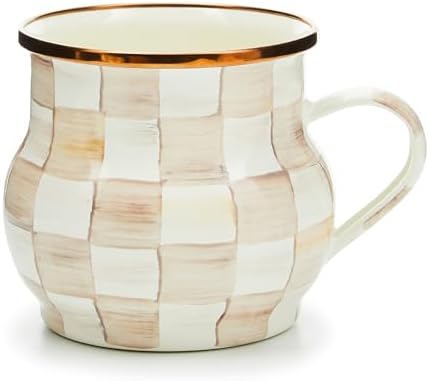 MACKENZIE-CHILDS Enamel Mug, 16 Ounces, Brown-and-White Mocha Check by Unknown