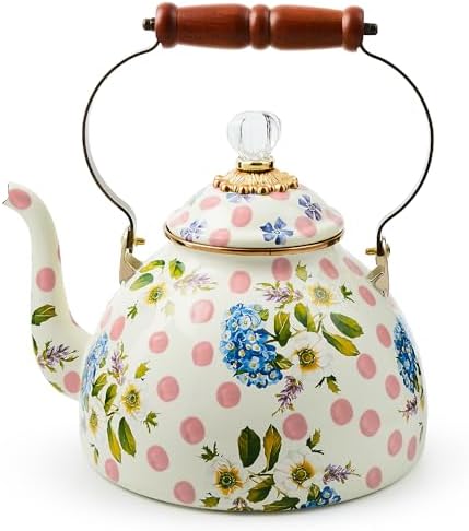 MACKENZIE-CHILDS Tea Kettle, 3 Quarts, Pink Wildflowers by Unknown