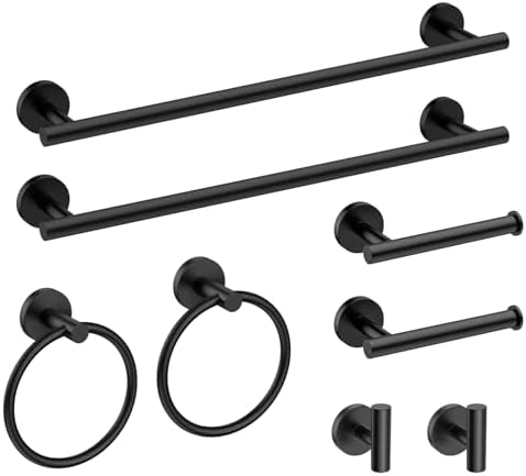 USHOWER 8PCS Matte Black Bathroom Hardware Set, 18-Inch Towel Bar Set by USHOWER
