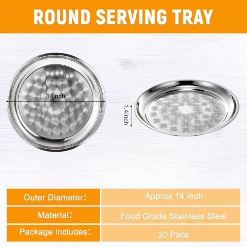 20 Pack Stainless Steel Round Silver Serving Tray Bulk, 14 Inch - Image 2