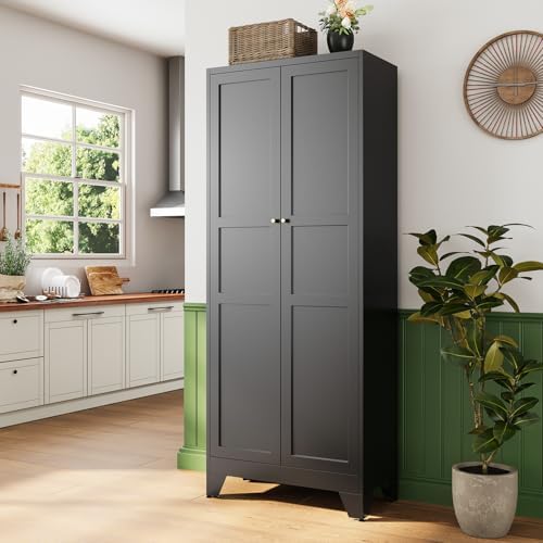 Letaya 75" H Metal Storage Cabinet with 2 Doors and 4 Shelves,Tall Kitchen Pantry Cabinets,Farmhouse Utility Pantry Organizers for Cupboard/Dining/Bathroom/Home Office/Garage Room,Black - Image 2