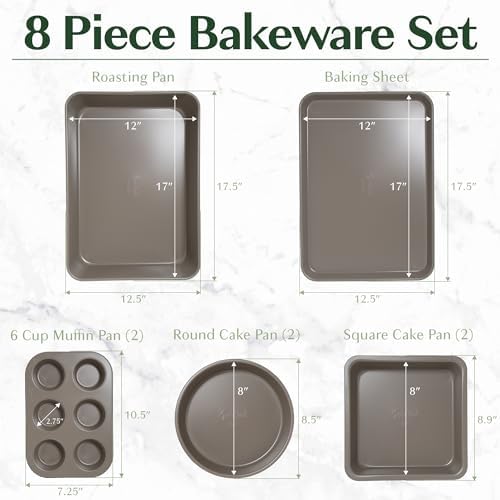 Goodful All-In-One Nonstick Bakeware Set, Stackable and Space Saving Design includes Round and Square Pans, Muffin Pans, Cookie Sheet and Roaster, Dishwasher Safe, 8-Piece, Graphite - Image 6