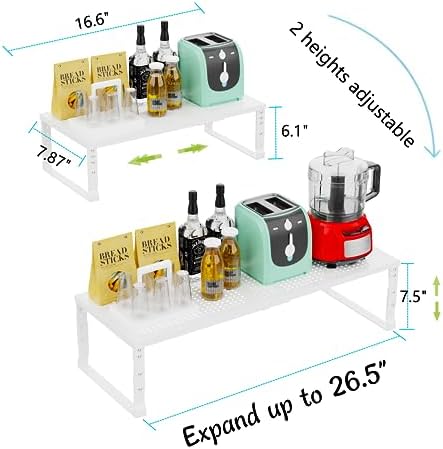 Jojocross Expandable Adjustable Stackable Kitchen Organizer, Spice Rack,Metal Pantry Storage Shelves Racks,Counter Shelf for Cabinets, Countertop, Cupboard(1 Pack/Medium/White) - Image 3