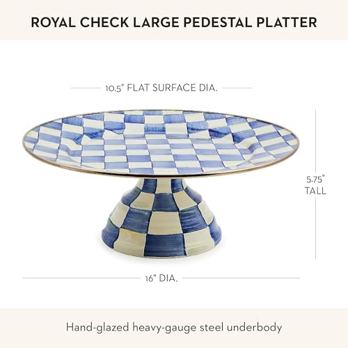 MACKENZIE-CHILDS Pedestal Platter, Large, Black-and-White Courtly Check - Image 4