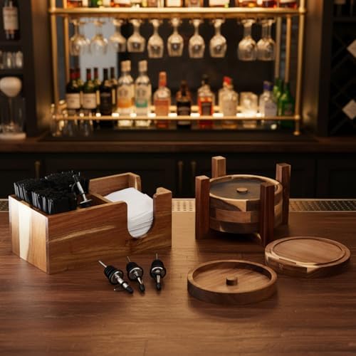 Mifoci Acacia Bar Caddy & 5 Tier Glass Rimmer Set, Bar Accessories - Image 6