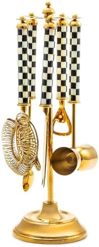 MACKENZIE-CHILDS 3260 Bar-Tool Set, Black-and-White Courtly Check Gold by Unknown