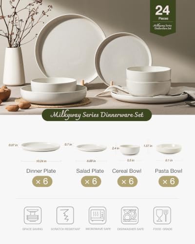 Famiware Milkyway 24-Piece Stoneware Dinnerware Set with Pasta Bowls - Image 2