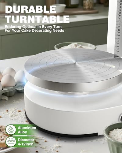 PYY Electric Cake Decorating Machine - 4-12 Inch Automatic Cream Spreading, 60-320 RPM with Graduated Scrapers, for Home, Baking Studio,and Commercial Kitchen, White - Image 2