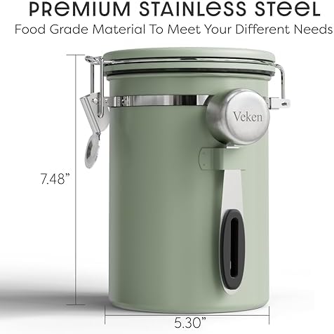 Veken Coffee Canister with Window, Airtight Stainless Steel Container, 22OZ - Image 2