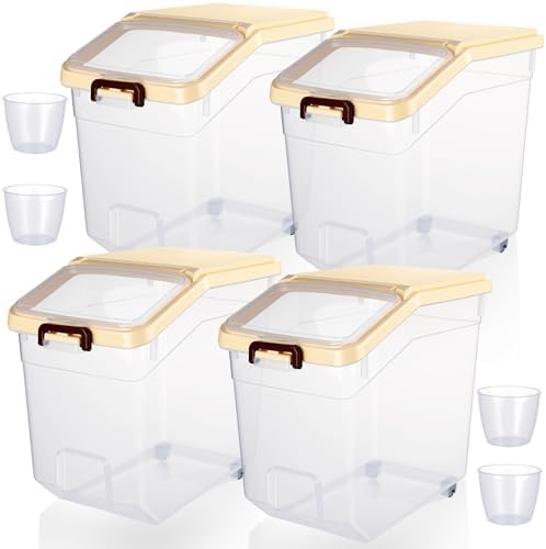 Sunnyray 4 Pcs Flour Storage Containers Rice Bin with Wheels, Beige, 38 lb by Sunnyray