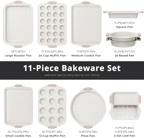 11-Piece Baking Pans Set Nonstick, Stackable Bakeware Set, White&Khaki - Image 2