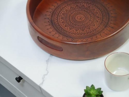 Vesta Homes Set of 2 Aurelia Premium Wood Round Serving Tray for Home/Kitchen/Restaurant/Office Organizer/Dining Table|Premium Wooden Trays|35.5 X 35.5 ; 30.5 x 30.5 cm | Handcrafted in India - Image 5