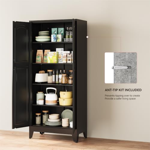 YAUWOH 71''Metal Cabinet with 4 Adjustable Shelves,5-Tier Pantry Storage Cabinet,Kitchen Pantry Cabinet Black - Image 6
