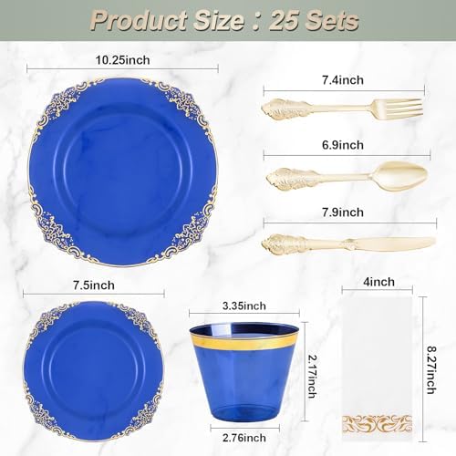 Bestluck 175PCS Clear Blue Plastic Plates for 25 Guests - Image 2