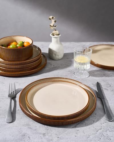 famiware Star 10/8 inches Dinner Plates Set for 6, French Toast - Image 7