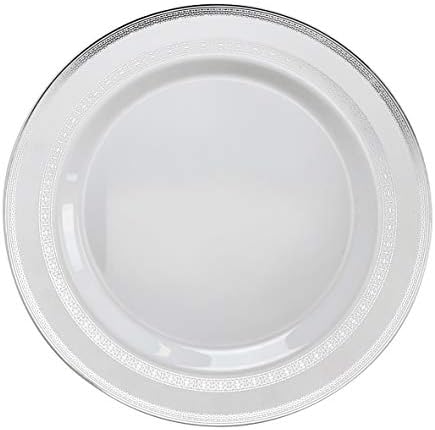 OCCASIONS 240 Plates Pack,(120 Guests) Heavyweight Premium Wedding Party Disposable Plastic Plates Set -120 x 10.5'' Dinner + 120 x 7.5'' Salad/Dessert (Lace in White & Silver) - Image 2