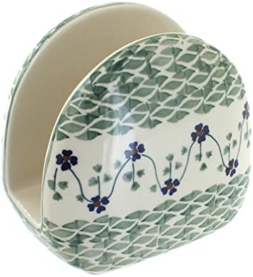 Blue Rose Polish Pottery - Green Sage Floral Napkin Holder - 5" x 5" - Ceramic Napkin Holders, Decorative Dining Table Accessories by BlueRosePottery