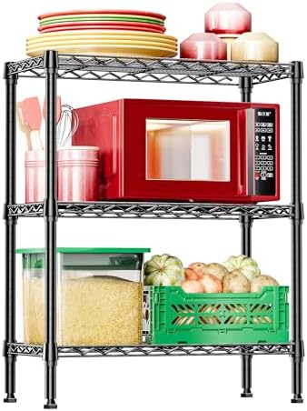 IZEUK 3-Tier Heavy Duty Steel Storage Shelves, Metal Shelf Wire Shelving Rack for Pantry, Kitchen, Home or Office Organization (29.5" W x 13.8" D x 35.5" H, 750LBS, Black) by IZEUK