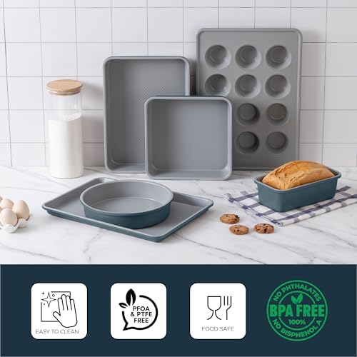 Country Kitchen Nonstick Stackable Bakeware Set - Durable, Easy Release Baking Set, Navy, 6 Pcs - Image 2