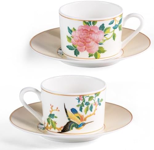 KAMMAK Tea Cups and Saucers Set of 2, Porcelain Coffee Cups, JBE004 by KAMMAK