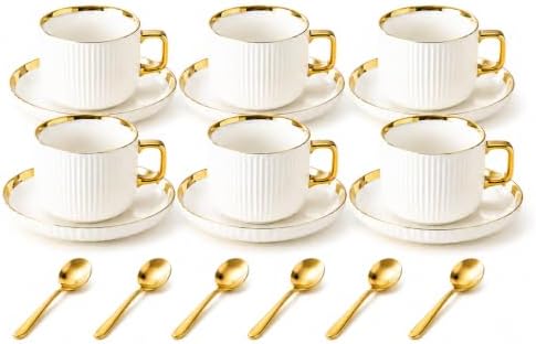 Ceramic Coffee Cup and Saucer Set, Set of 6 by Unknown