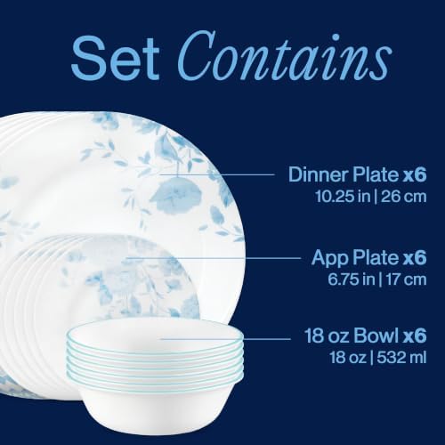Corelle Blue Bouquet 18-Piece Dinnerware Set, Service for 6 - Image 3