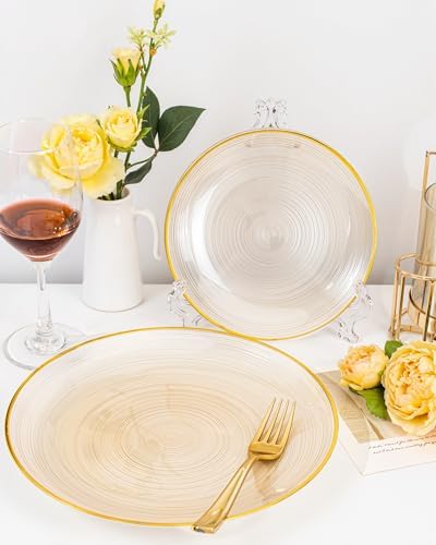 Morejoy 175PCS Clear Brown Plastic Plates,Disposable Gold Party Plates - Image 5