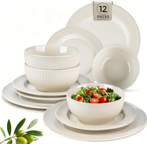 GBHOME Ceramic Dinnerware Sets of 4,12 pcs Plates and Bowls Sets Dishes by GBhome