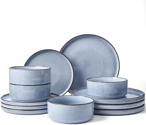 Famiware Annecy 12-Piece Stoneware Dinnerware Set, Reactive Blue by Famiware