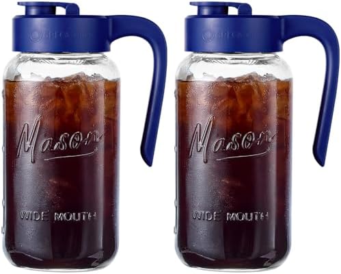 Mason Jar Pitcher, 2 pcs 64 oz (2 quart), Glass Pitcher with Lid by spreccio