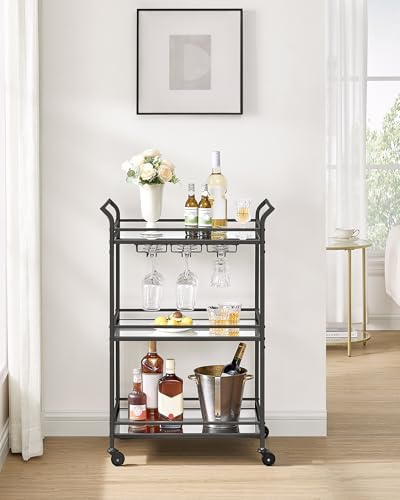 VASAGLE Bar Cart Black, Large Home Bar Serving Cart with 3-Tier - Image 3