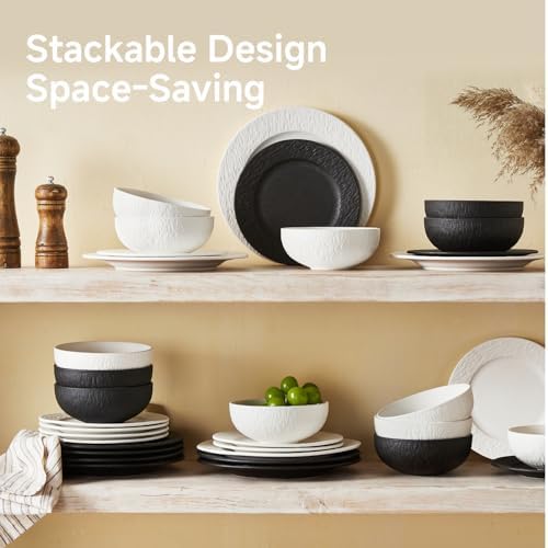 Black Dinnerware Sets, 12-Piece plates and bowls sets, Matte Marble - Image 6