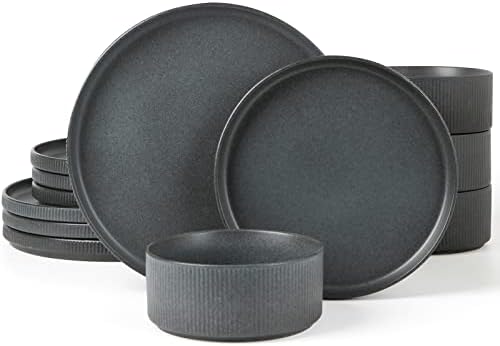 Famiware Star Stoneware Dinnerware Set, Reactive Glaze Plates & Bowls for 4 by Famiware