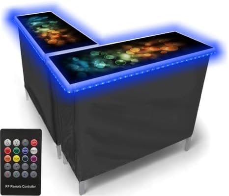 PARTYPONG Folding Portable Double Bar w/LED Lights, Wireless Remote, 2 Bar Skirts, Storage Shelf, & Carrying Case - Bubbles by PartyPong