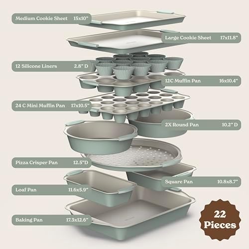 Country Kitchen Nonstick Stackable Bakeware Set - Durable, Easy Release Baking Set- 22 Pc. Includes Silicone Muffin Cups - Image 2