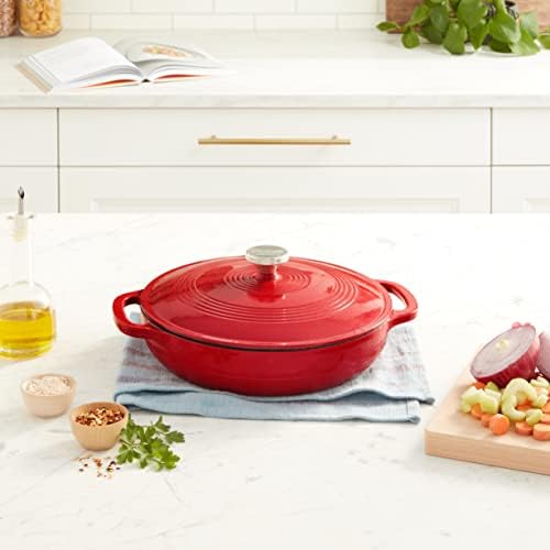 Lodge 3.6 Quart Enameled Cast Iron Covered Casserole with Lid – Dual Handles – Oven Safe up to 500° F or on Stovetop - Use to Marinate, Cook, Bake, Refrigerate and Serve – Solid Red - Image 4