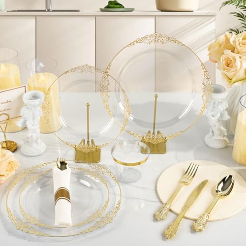 Bestluck 350PCS Clear Gold Rim Disposable Dinnerware for 50 Guests - Image 4