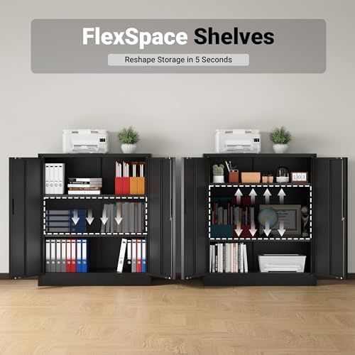CJF Metal Storage Cabinet, 36" H Locking Storage Cabinet with Shelves and Doors, Metal Cabinets for Home Office, Garage, Utility Room and Basement (Black) - Image 5