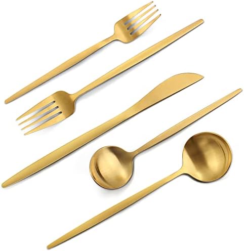 Matte Gold Silverware Set, VANVRO 60-Piece Stainless Steel Flatware Set, Satin Finish tableware Cutlery Set, Service for 12, Home and Restaurant, Dishwasher Safe by VANVRO