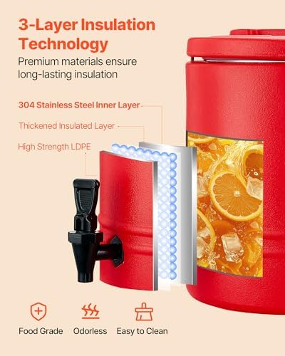 VEVOR Insulated Beverage Dispenser, 8 Gal/30.3L Thermal Hot and Cold Drink Server Dispenser with Spigot, Food-Grade Cooler Jug with 304 Stainless Steel Interior, for Tea Coffee Restaurant Outdoor - Image 4