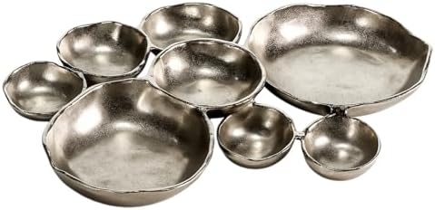 9 Cluster Decorative Bowls Bright Silver Snack Tray Bowl Chip & Dip Serving Piece Strong Brass Centerpiece Beautiful Room Accent & Entertaining Parties Home Decor Wedding Gifts 22 Inch Decorative Gift by Gute