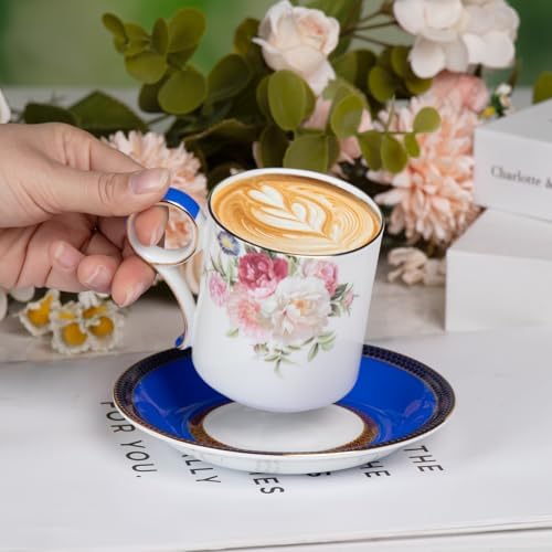 KAMMAK Tea Cups and Saucers Set of 2, Porcelain Coffee Cups, JBE015 - Image 4