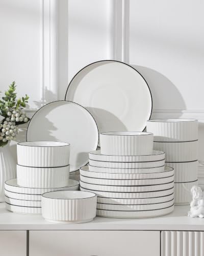 MALACASA Porcelain 24 Pieces Plates and Bowls Set, Dinnerware Set for 8 - Image 5