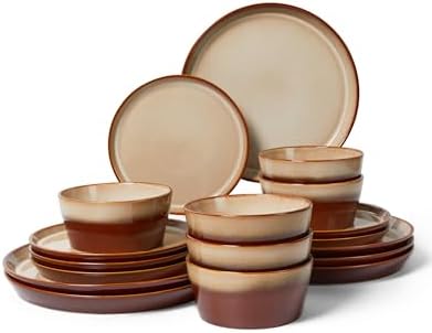 Pokini Ceramic Plates and Bowls Sets for 6, 18pcs Dinnerware Sets, Dish Set by Pokini