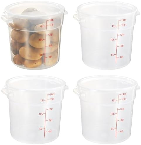 CURTA 18 Quart Translucent Round Food Storage Container with Lid, Pack of 4 – NSF Listed, BPA-Free, Commercial-Grade Polypropylene, Freezer & Dishwasher Safe, Non-Stick, Easy-Read Graduations by CURTA