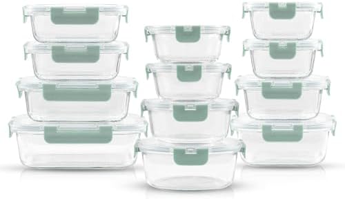 JoyJolt 24pc Borosilicate Glass Storage Containers with Lids | 12 Airtight/Freezer Safe Food Storage Containers for Pantry and Kitchen | Meal Prep Container for Lunch | Glass meal Set - Image 7