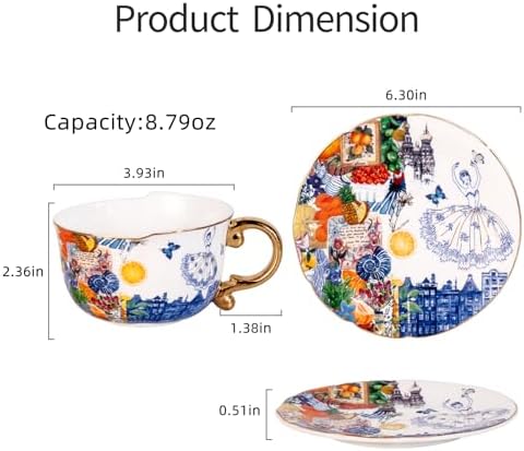 KAMMAK Tea Cups and Saucers Set of 2, Fine Bone China Coffee Cups, 584N - Image 5