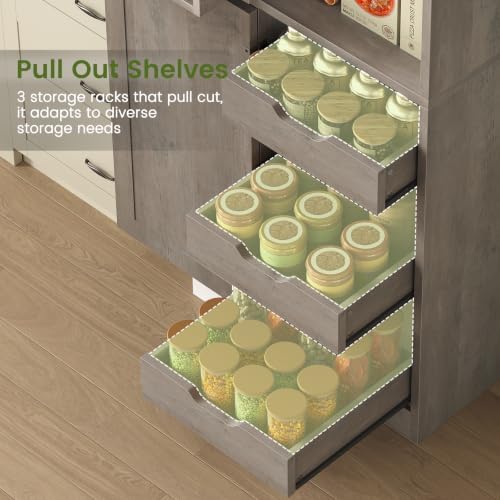 Itaar Narrow Kitchen Pantry Cabinet with 3 Door Shelves & 3 Drawer, Grey - Image 6