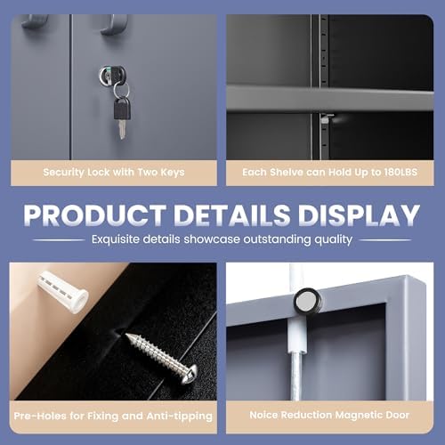 36" H Metal Storage Cabinet, Black Metal Cabinet with 2 Lockable Doors and 2 Adjustable Shelves, Garage Storage Cabinet for Home Office, Garage, School, Apartment, Warehouse - Image 5